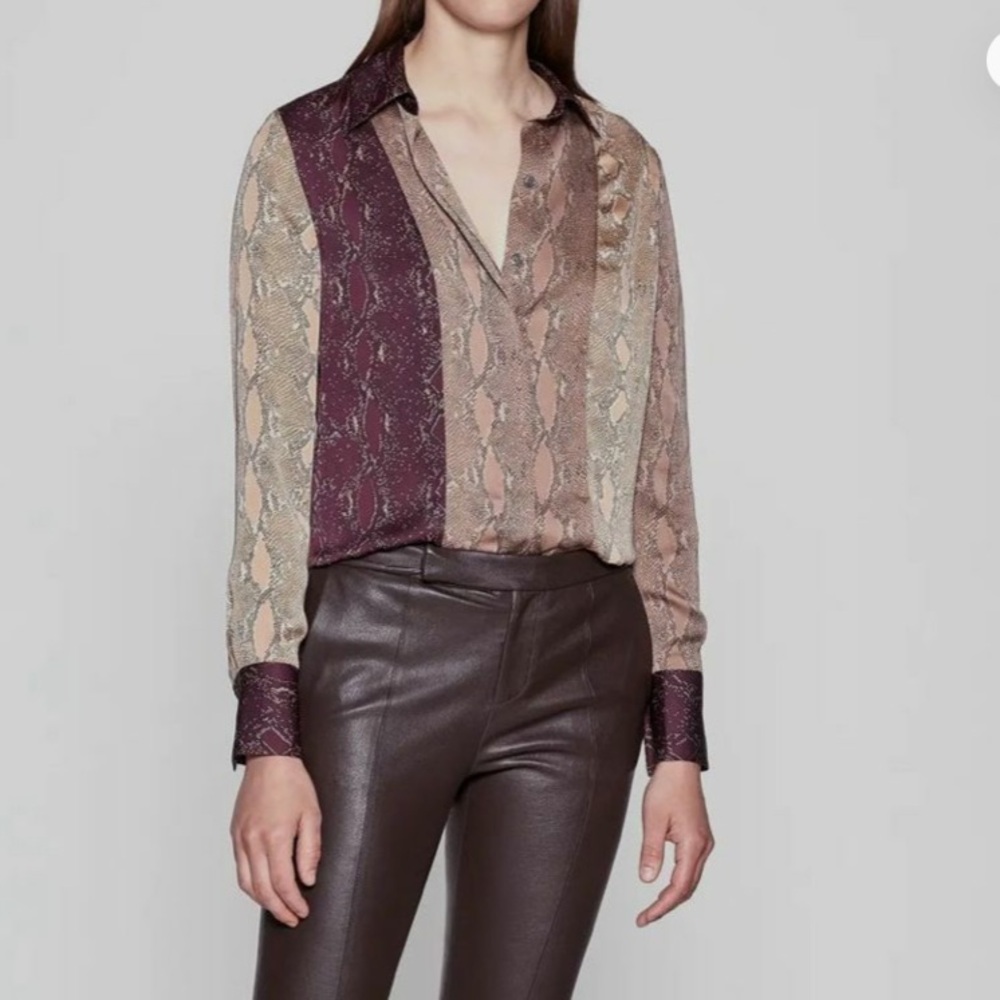 Equipment Femme Paneled Multicolor Snake Print Button Down Shirt